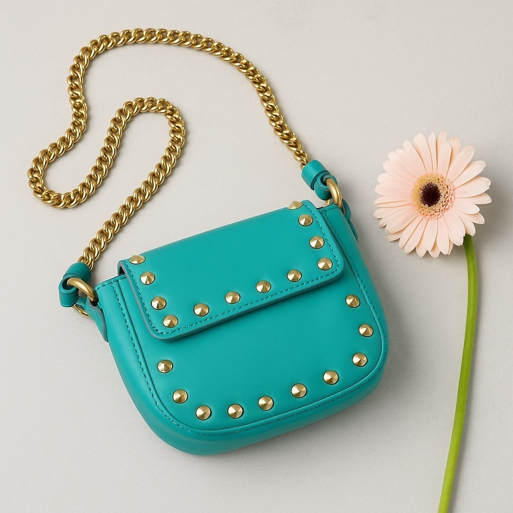 💎 Brian Atwood “Aricki” Aqua Studded Leather Crossbody Bag